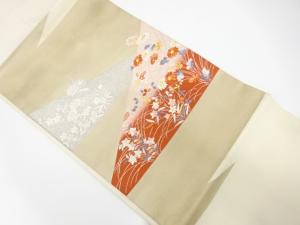 切りばめ風　草花模様織り出し　名古屋帯